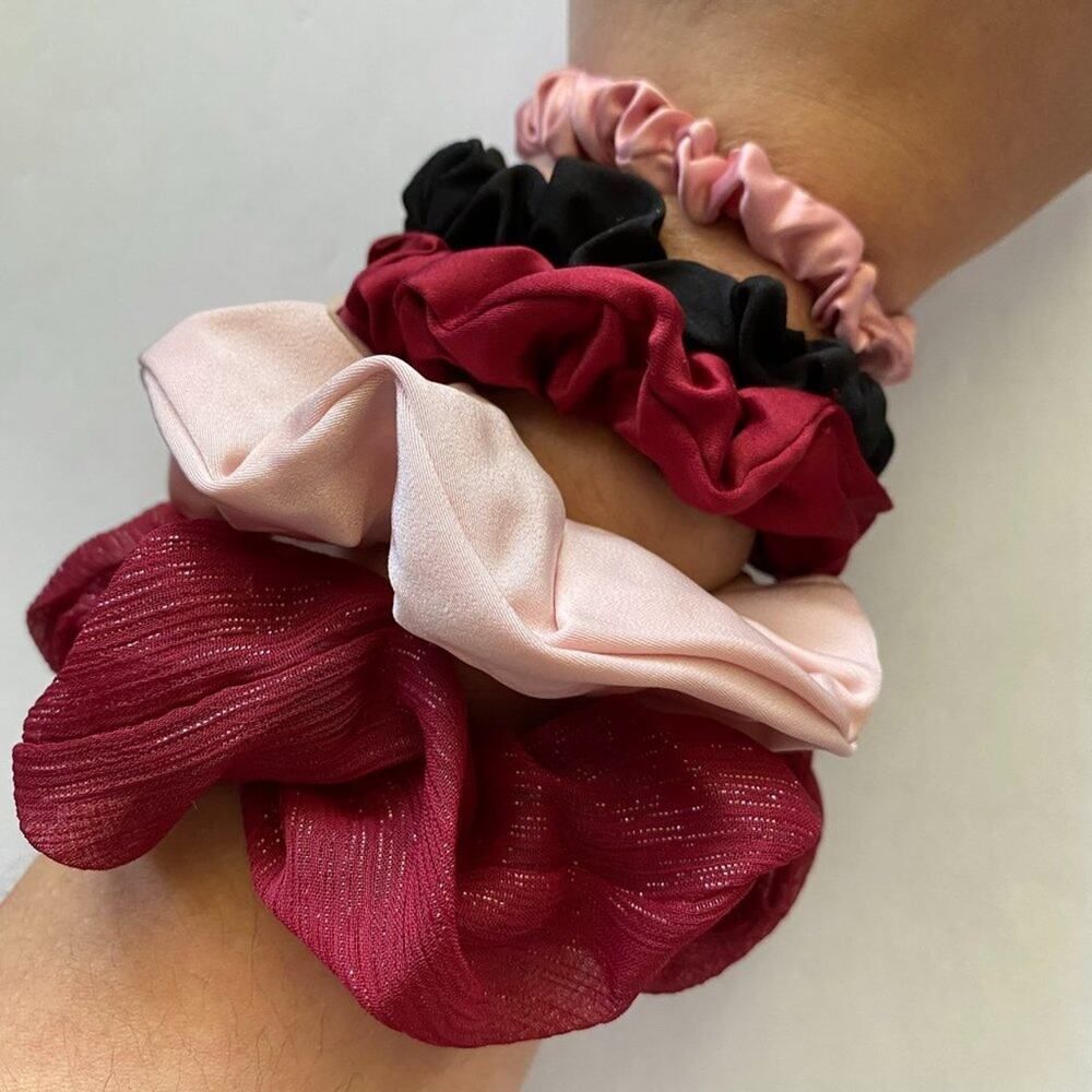 Set of 5 Scrunchies - Burgundy Pink